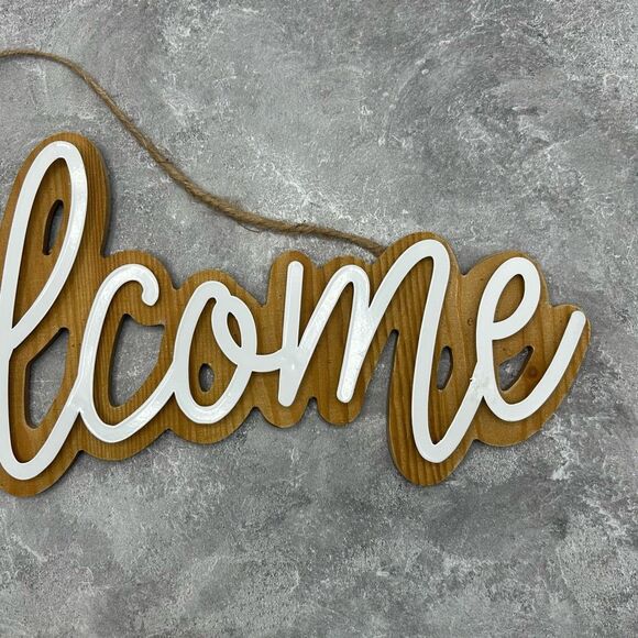 NWT Welcome Sign Front Door Wall Hanging Decor Minimalist White Brown - Picture 5 of 11